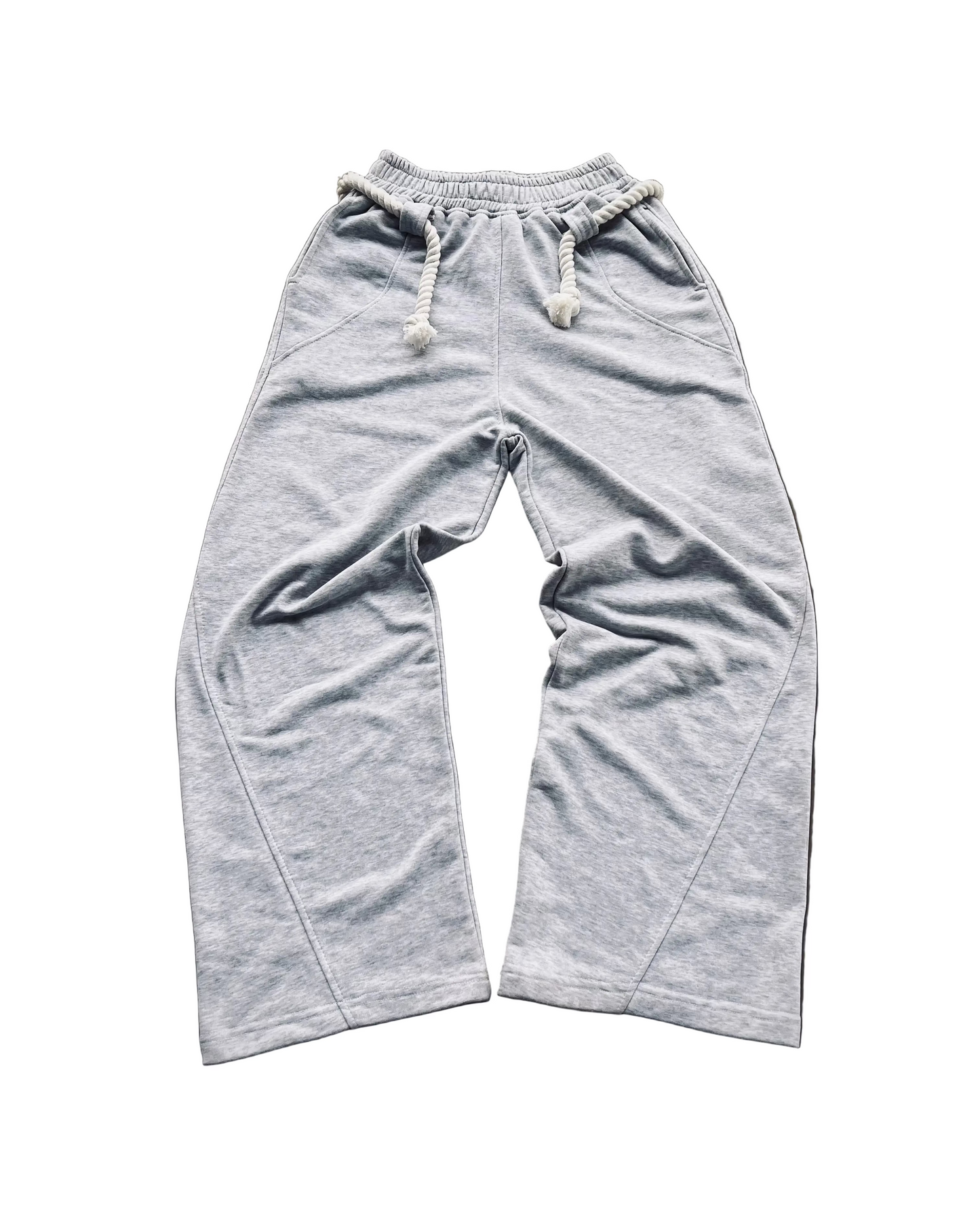 Heather Gray Rope Detail Wide-Leg Sweatpants