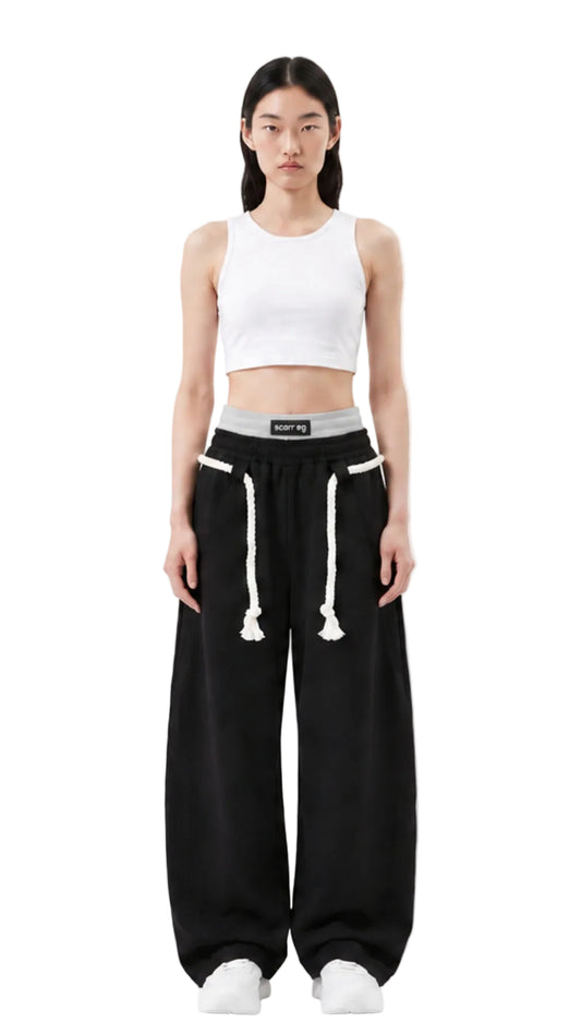 Rope Detail Wide-Leg Sweatpants