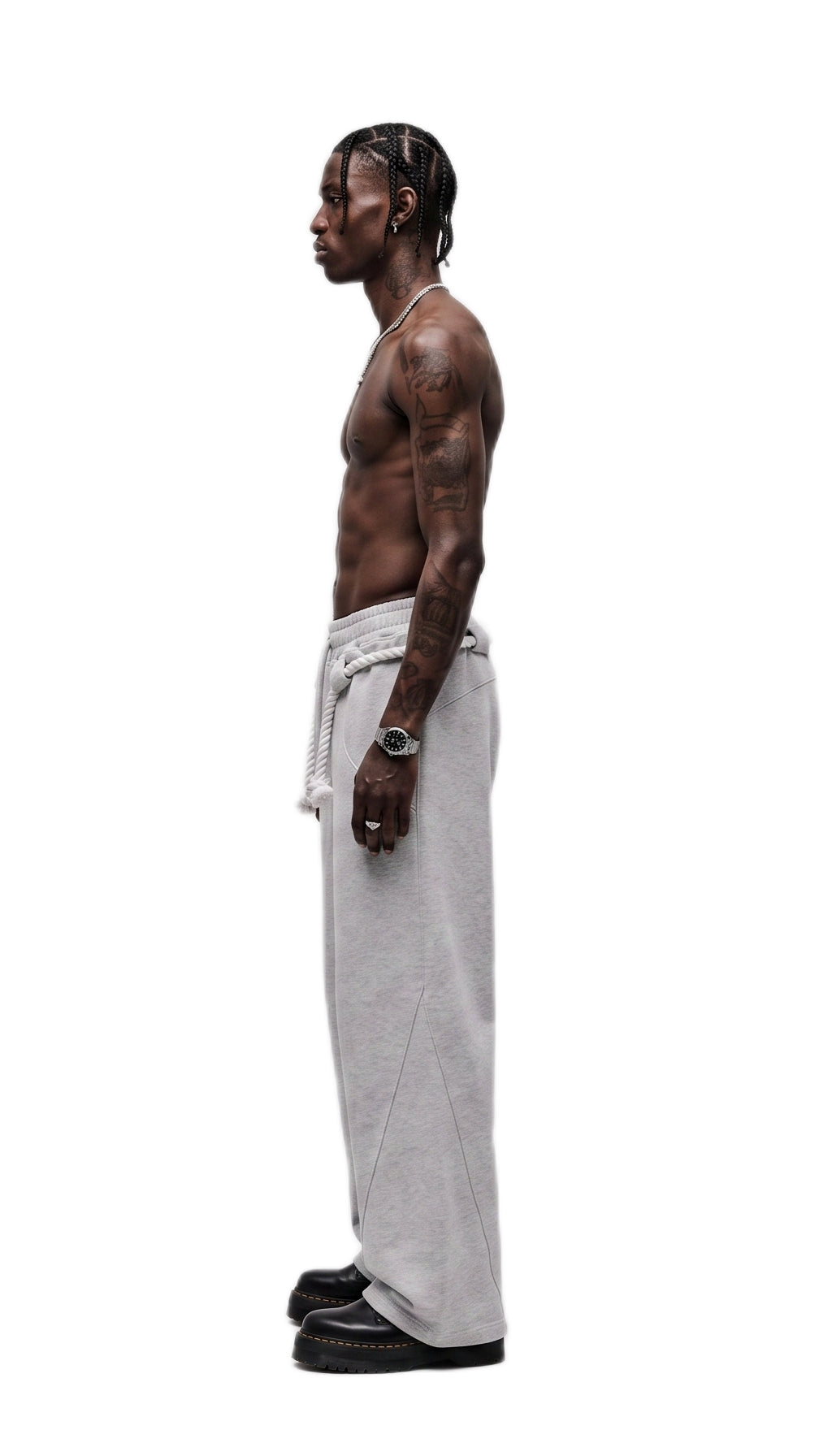 Heather Gray Rope Detail Wide-Leg Sweatpants