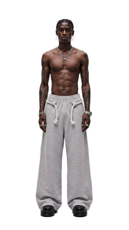 Heather Gray Rope Detail Wide-Leg Sweatpants