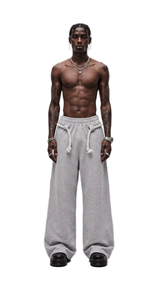 Heather Gray Rope Detail Wide-Leg Sweatpants
