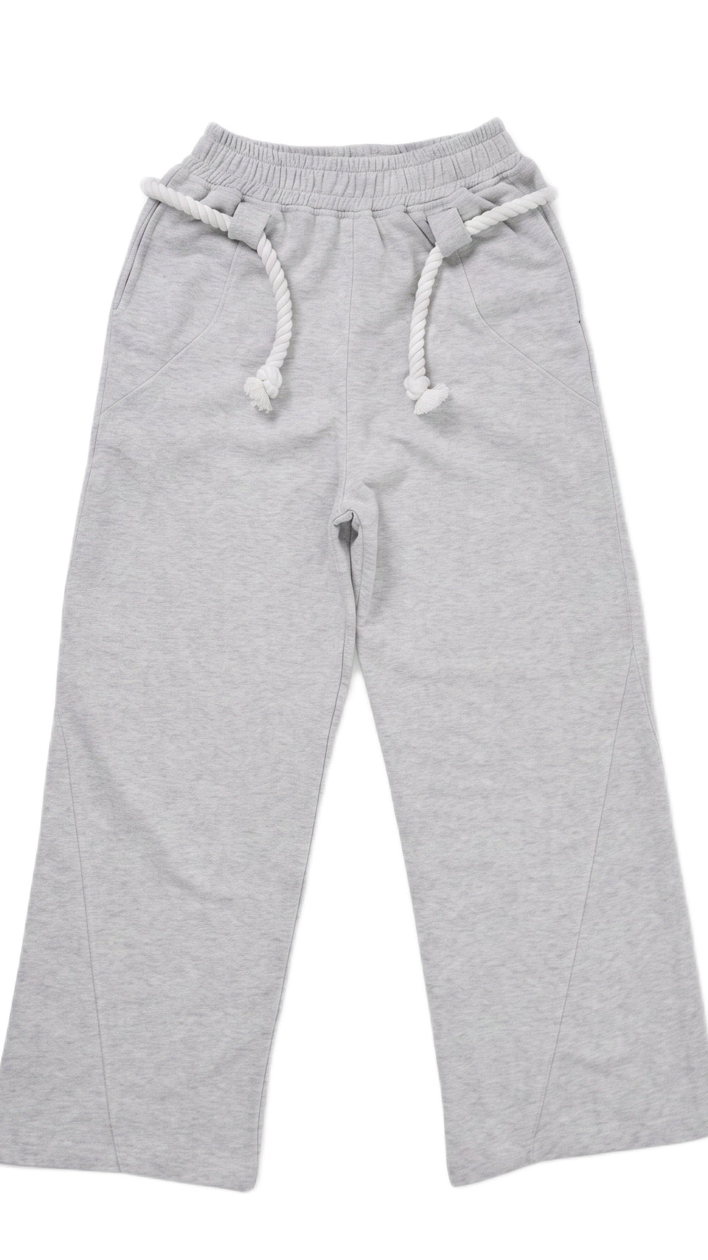 Heather Gray Rope Detail Wide-Leg Sweatpants