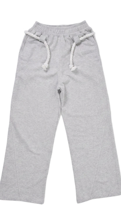 Heather Gray Rope Detail Wide-Leg Sweatpants