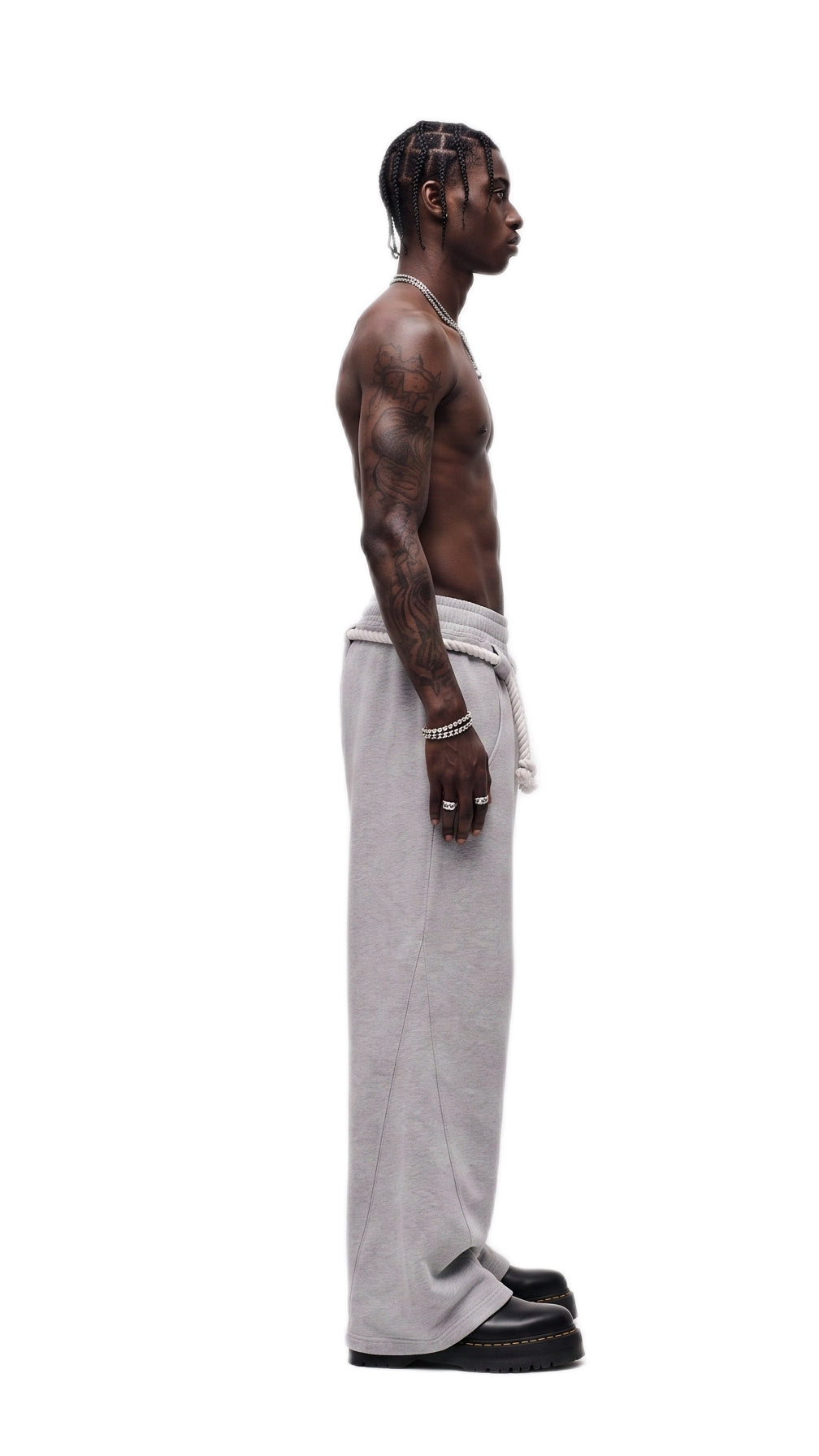 Heather Gray Rope Detail Wide-Leg Sweatpants