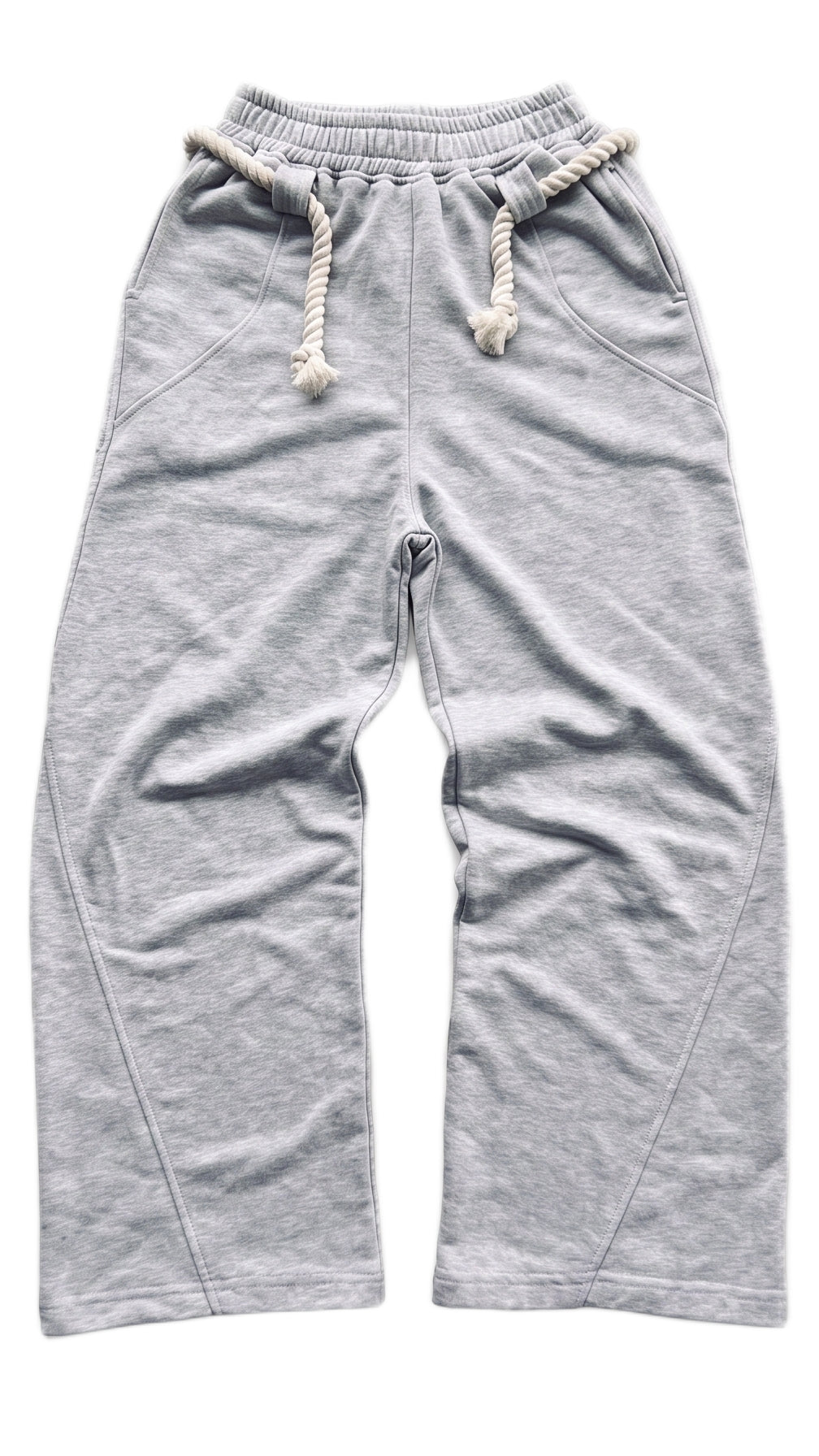 Heather Gray Rope Detail Wide-Leg Sweatpants