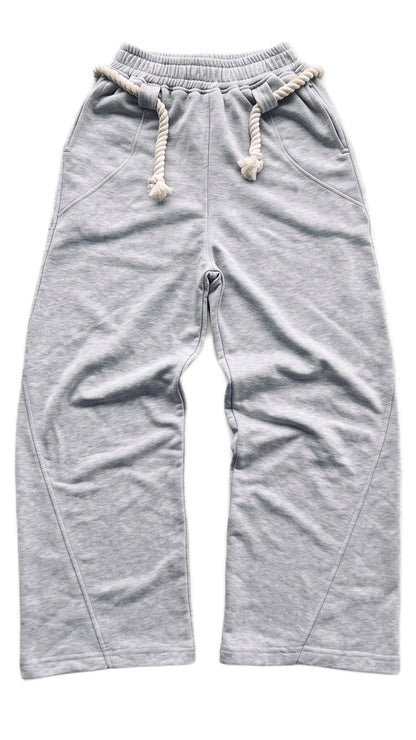 Heather Gray Rope Detail Wide-Leg Sweatpants