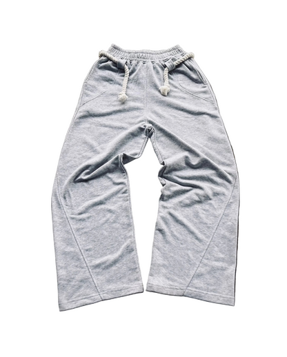 Heather Gray Rope Detail Wide-Leg Sweatpants