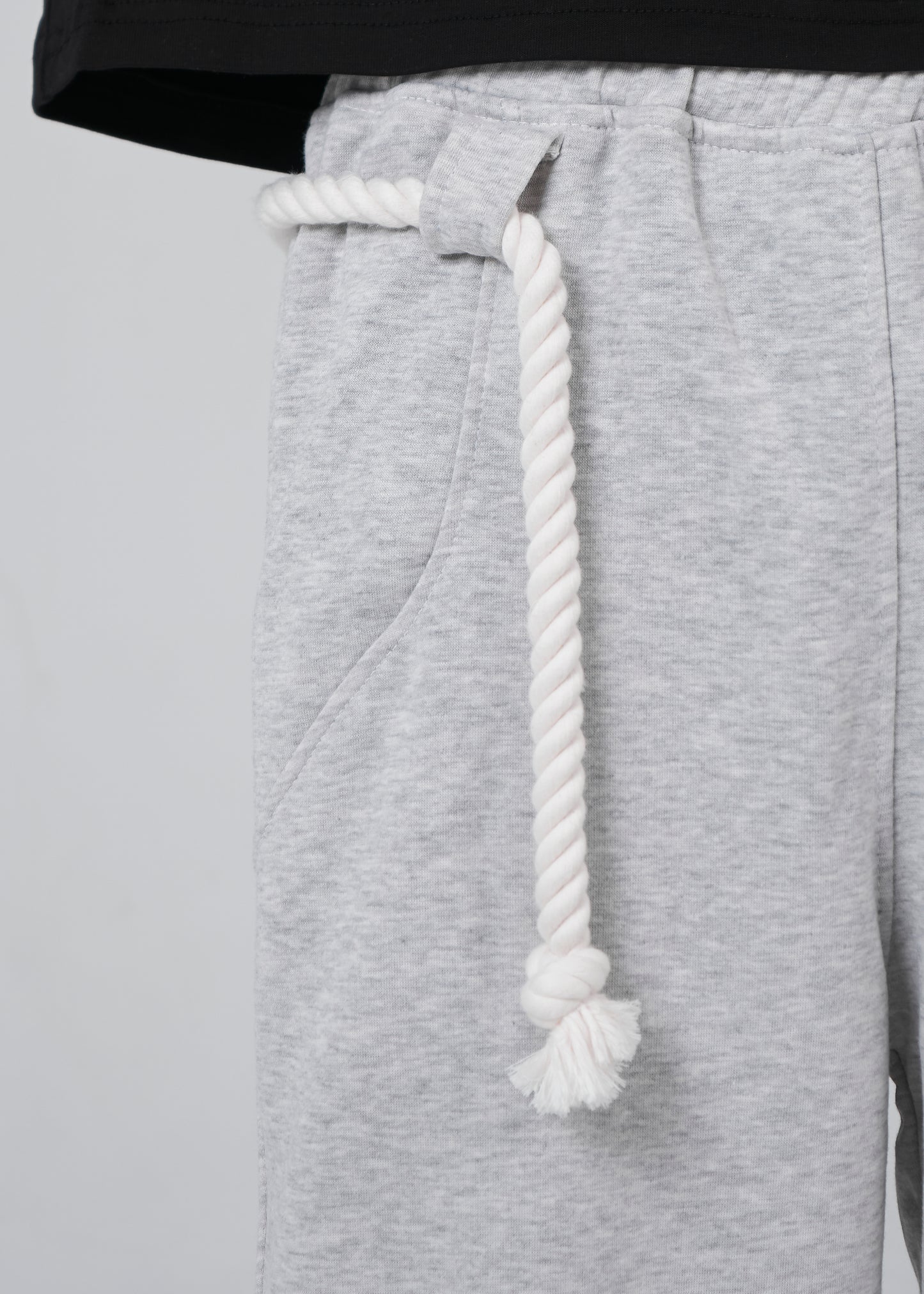 Heather Gray Rope Detail Wide-Leg Sweatpants