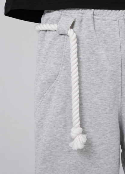 Heather Gray Rope Detail Wide-Leg Sweatpants