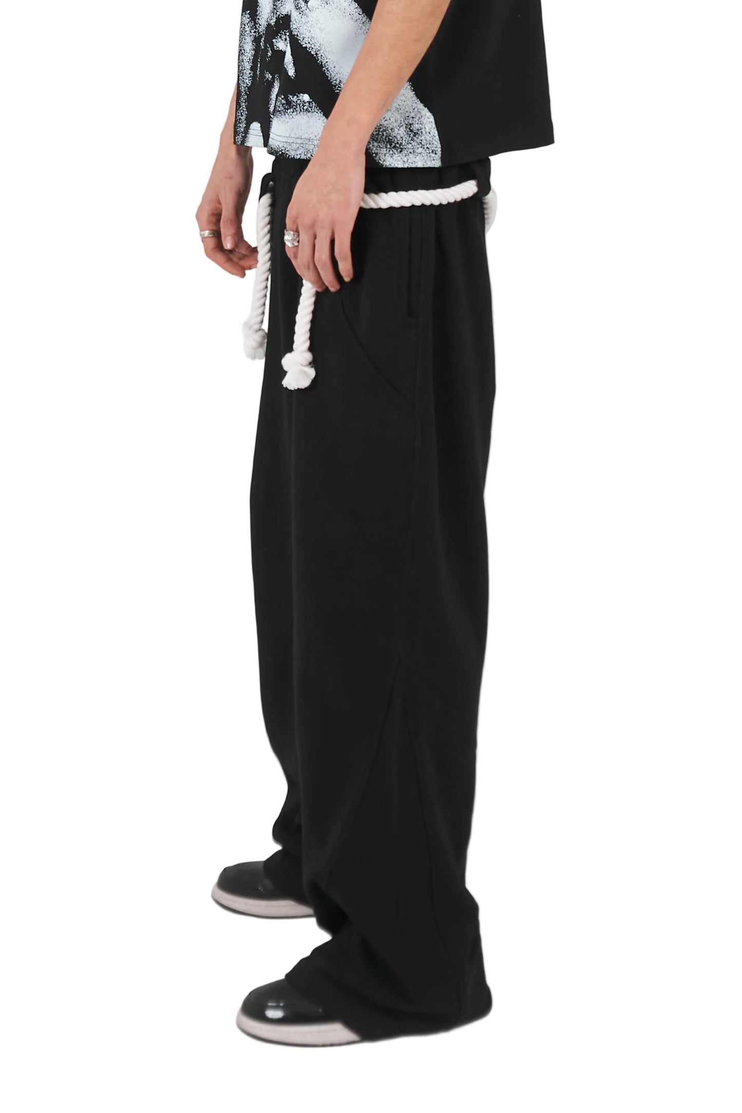 Rope Detail Wide-Leg Sweatpants