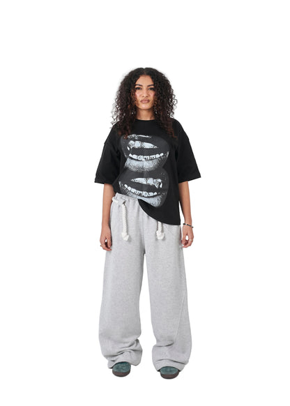 Heather Gray Rope Detail Wide-Leg Sweatpants