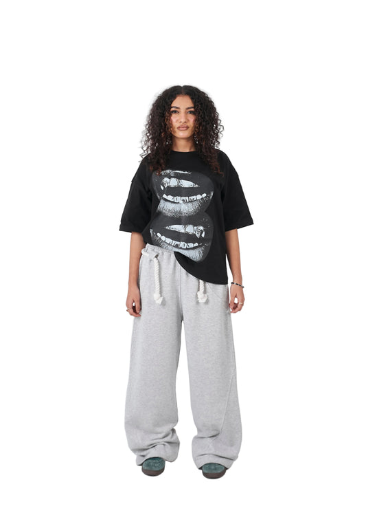 Heather Gray Rope Detail Wide-Leg Sweatpants