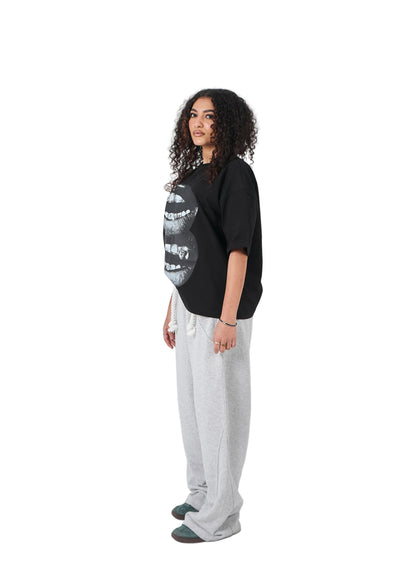 Heather Gray Rope Detail Wide-Leg Sweatpants