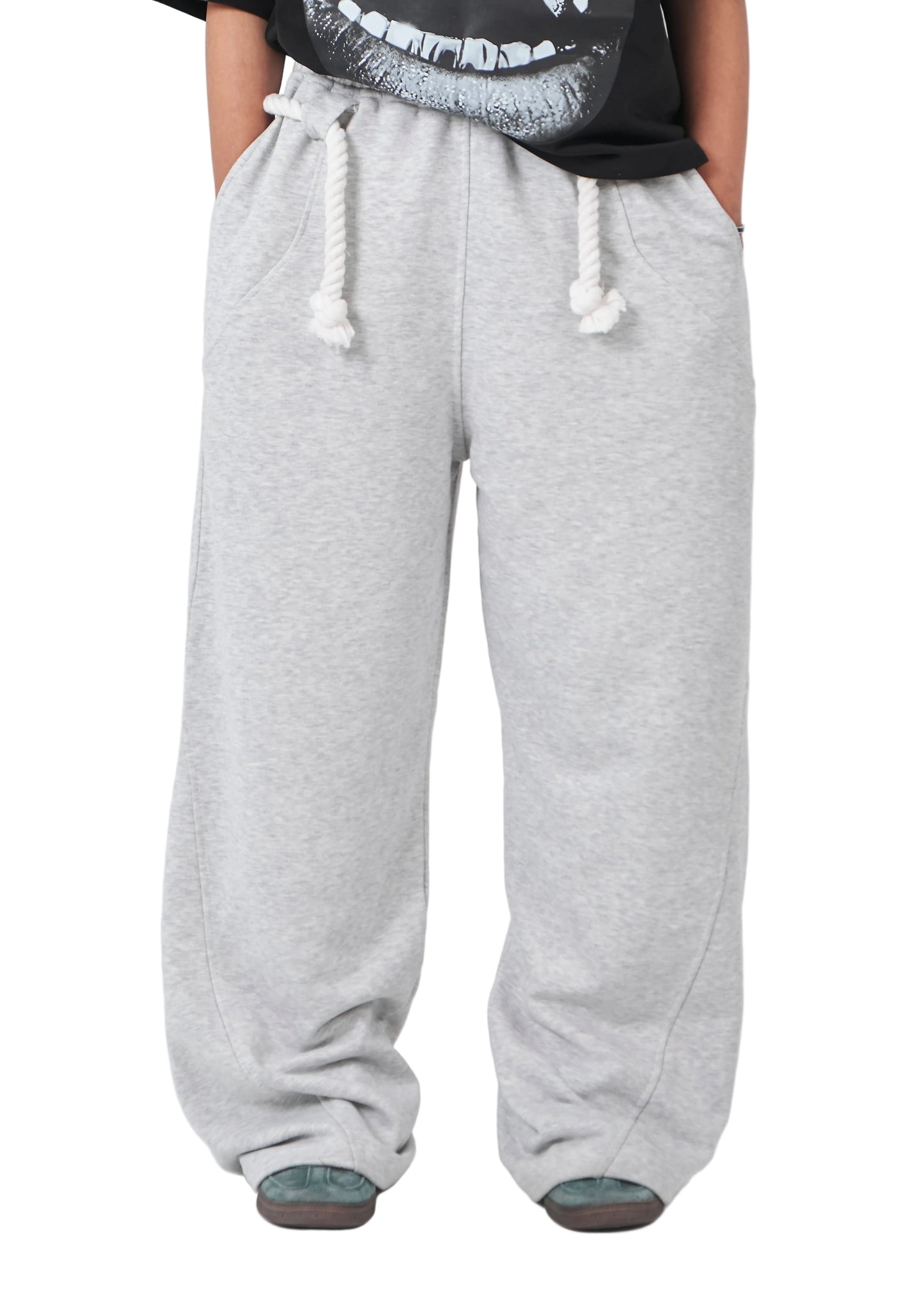 Heather Gray Rope Detail Wide-Leg Sweatpants